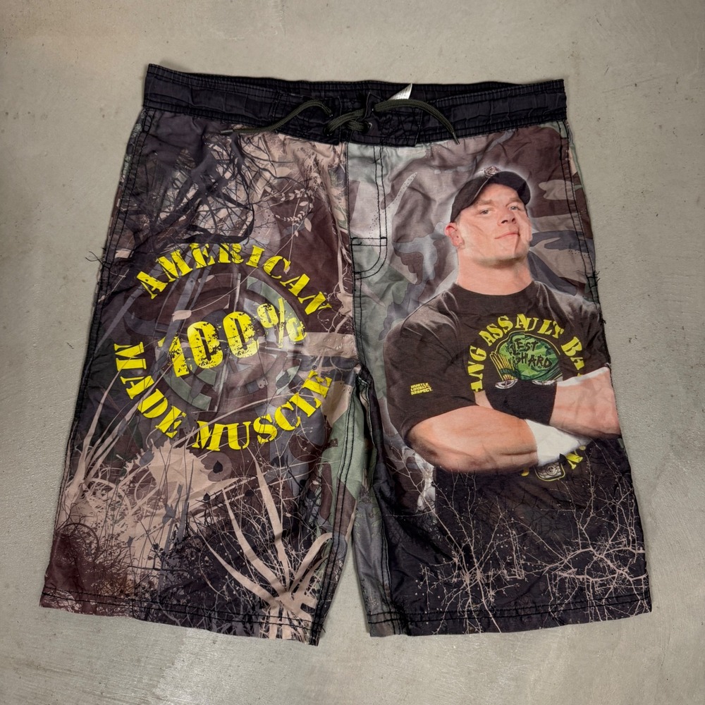 Vintage 2008 WWE John Cena Board Shorts Mens 34 Camo American Made Muscle Swim